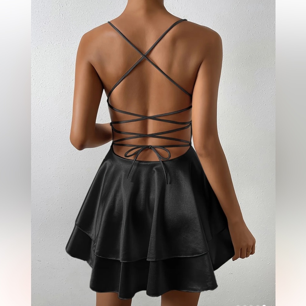 NWOT TEMU | Crisscross Backless Layered Cami Dress - Picture 2 of 2